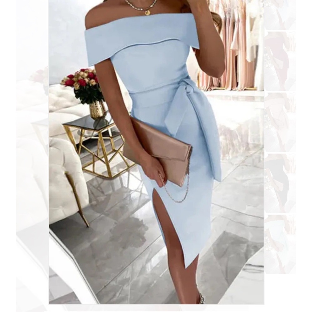 Elegant Off-Shoulder Light Blue Dress